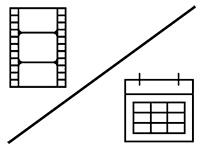 graphical icons representing a strip of film and a calendar