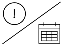 graphical icons of an exclamation mark inside a circle and a calendar