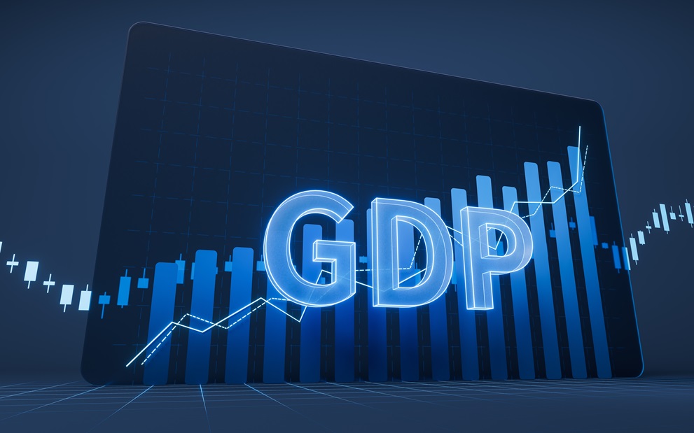 Growth of GDP with statistical graph, 3d rendering. Digital drawing. Credit: Shutterstock, Vink Fan