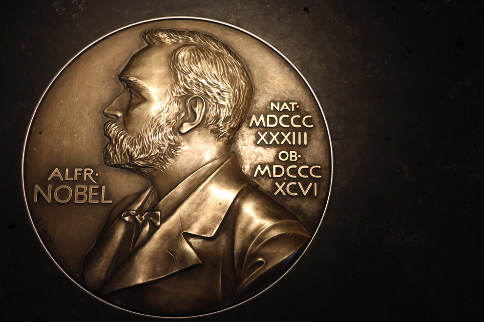 Close-up of a copy of the Nobel Prize Medal. Photographed on the floor of the Nobel Museum in Old Town, Stockholm. Machine learning came up a winner in both the Physics and Chemistry Nobel Prizes for 2024. Credit Shutterstock.