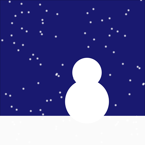 Dark blue square with off-white rectangle at the bottom and small random white stars, and two white circles slightly off centre.